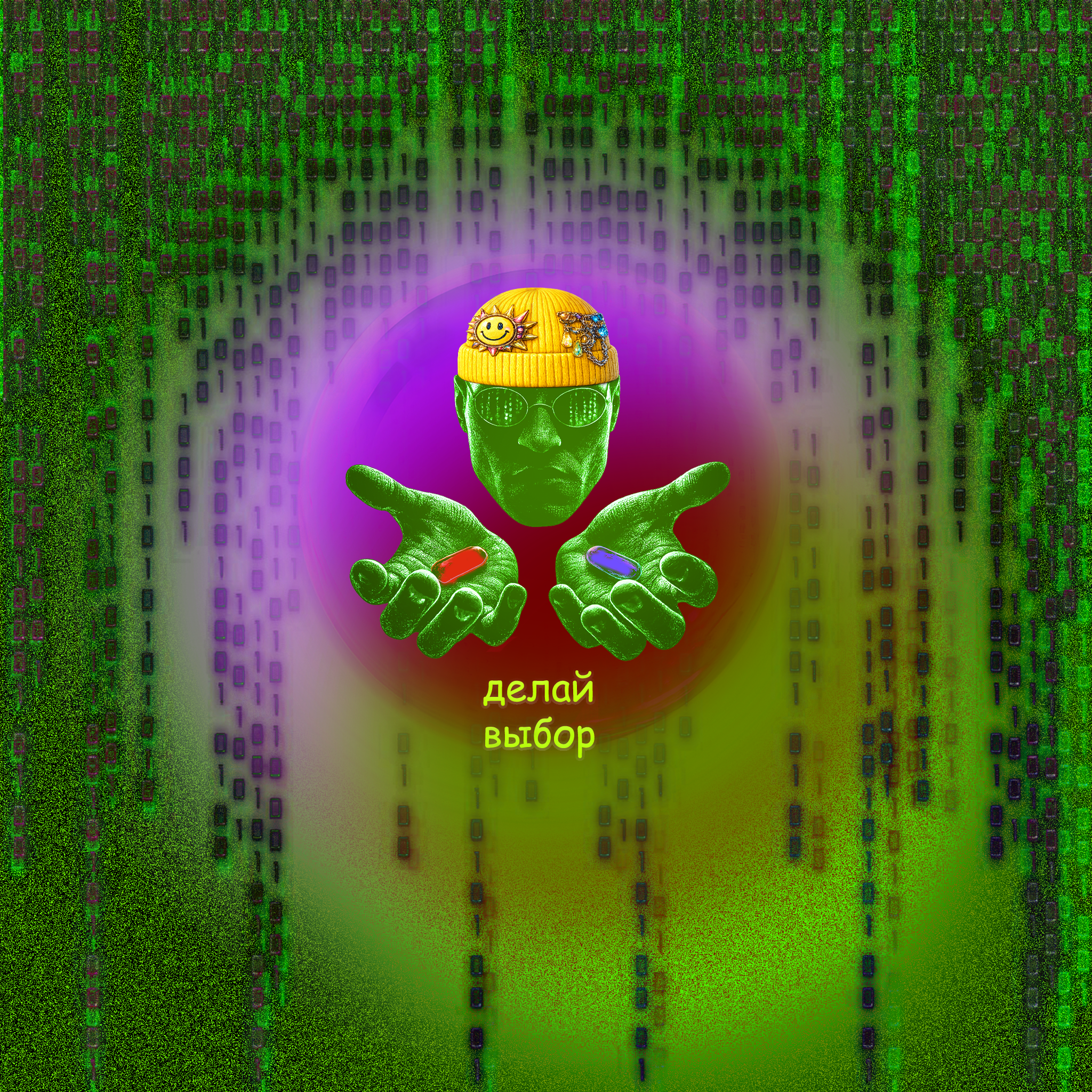 Экран выбора Yellow Hat между красной и синей таблеткой