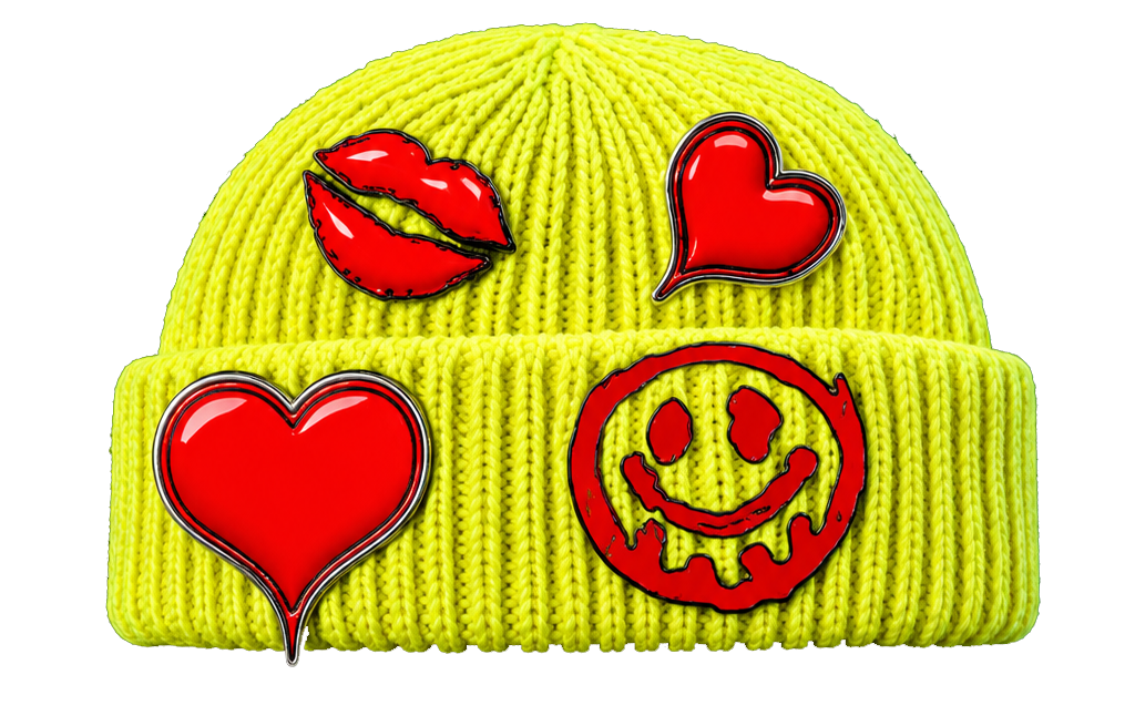 Жёлтая вязаная шапка с красными пинами — Yellow Hat
